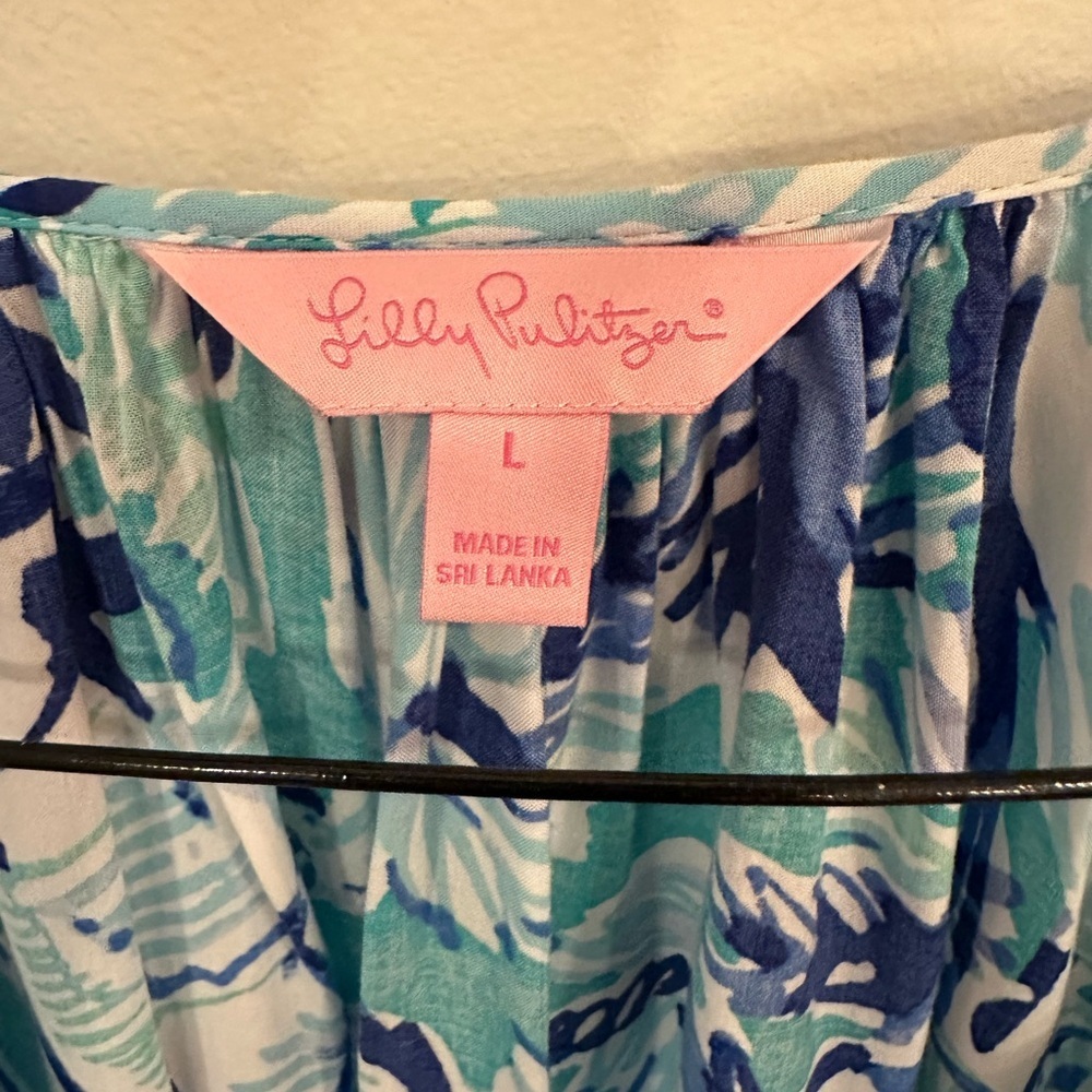 Lilly Pulitzer Women's Blue and Green Elephant Top - Picture 3 of 4